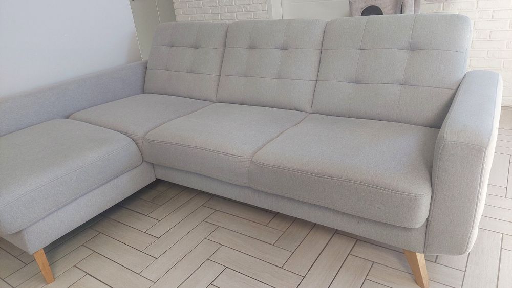 Narożnik sofa z funkcją spania, duzy pojemnik na posciel, nowoczesny