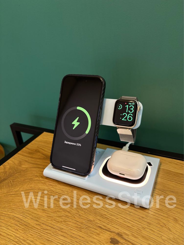 4 в 1 Apple, Samsung Швидка безпровідна зарядка Док станція Беспроводн