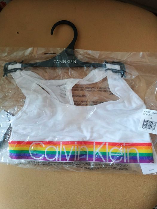 Брендовый хлопковый спортивный бюстгальтер без подкладки Calvin Klein