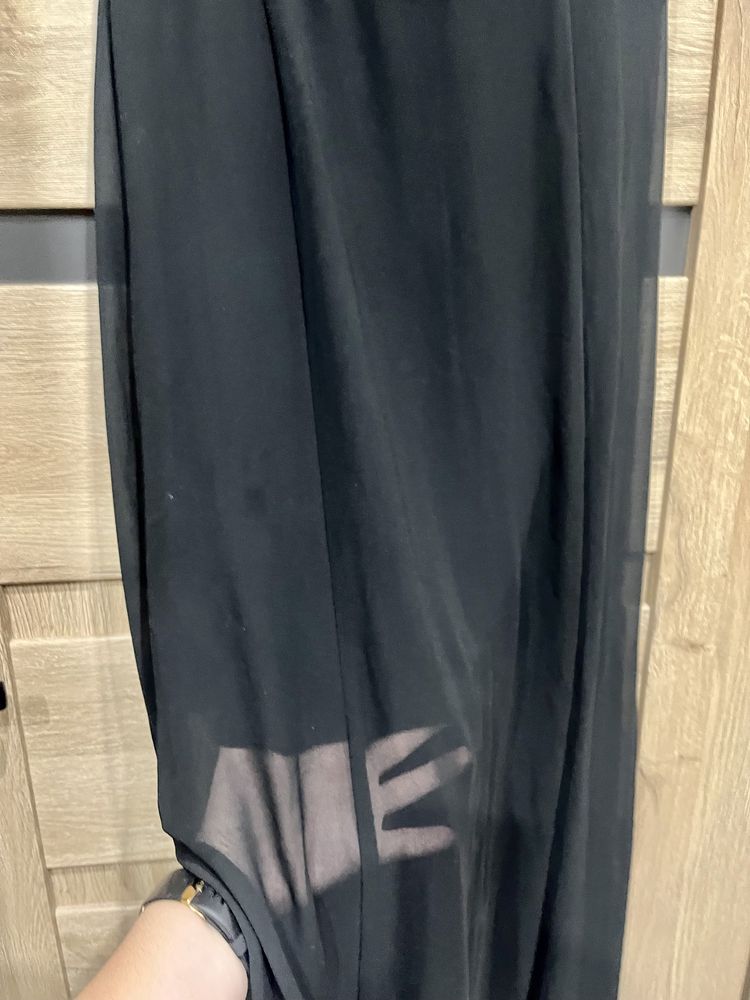 Sukienka maxi szyfon/ skóra  h&m