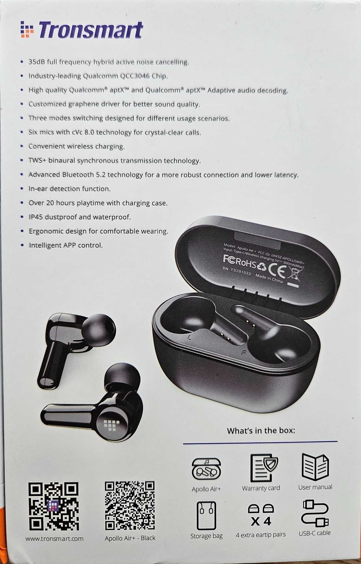 Słuchawki Tronsmart Apollo Air+ ANC TWS - czarne