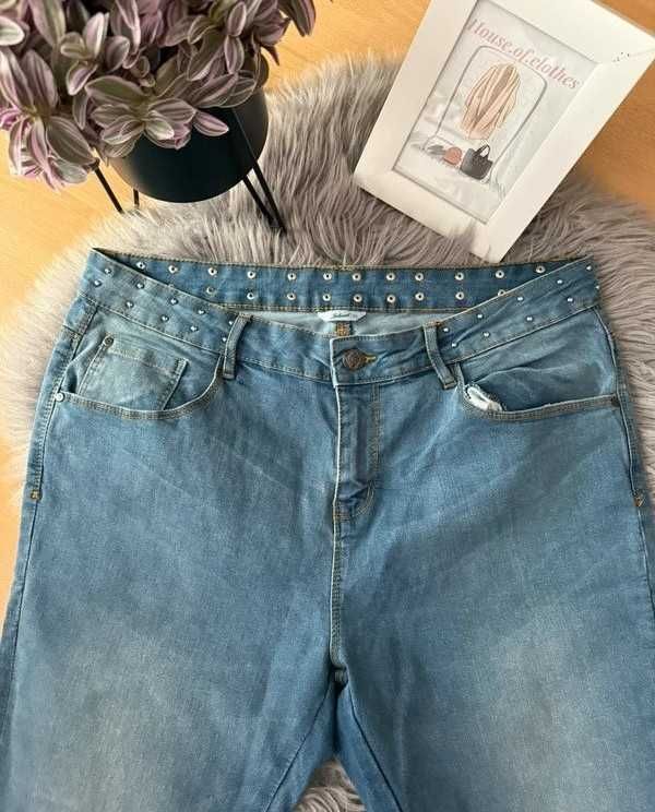 Jeansy damskie basic casual high weist skinny denim bawełniane 42/XL