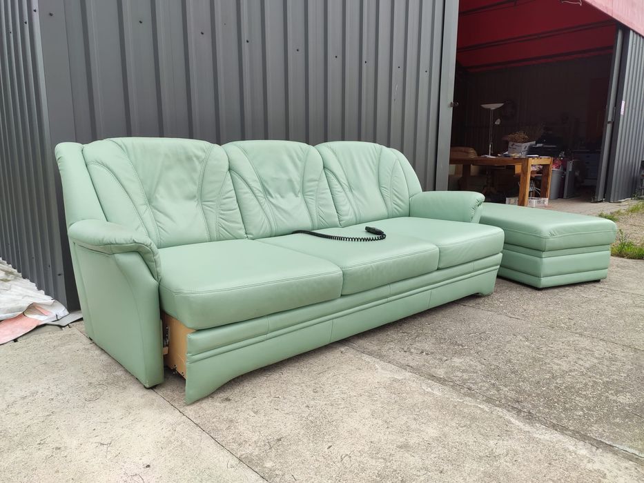 Sofa skórzana 3-osobowa ze sterowanym siedziskiem+duża pufa- skóra!