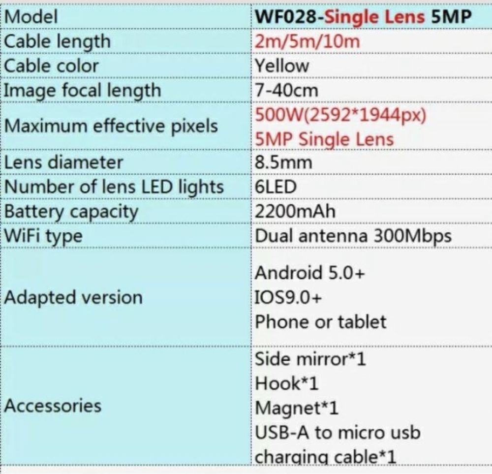 Эндоскоп бороскоп 5МП WiFi Depstech, 2 и 5 метра