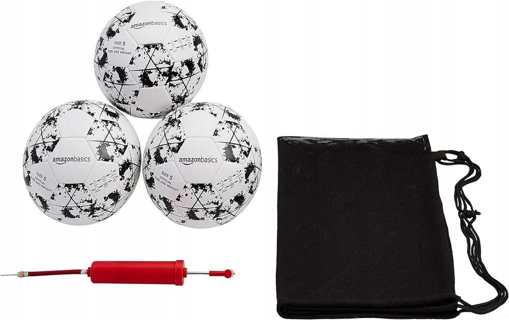 Piłka 3 szt. Pompka siatka zestaw do piłki nożnej amazon basics r. 5
