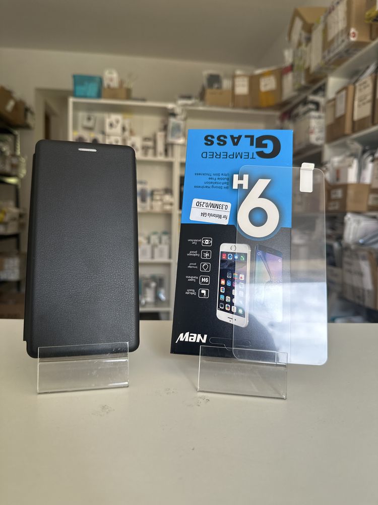 Etui zamykane czarne + SZKŁO hartowane do Motorola moto G84