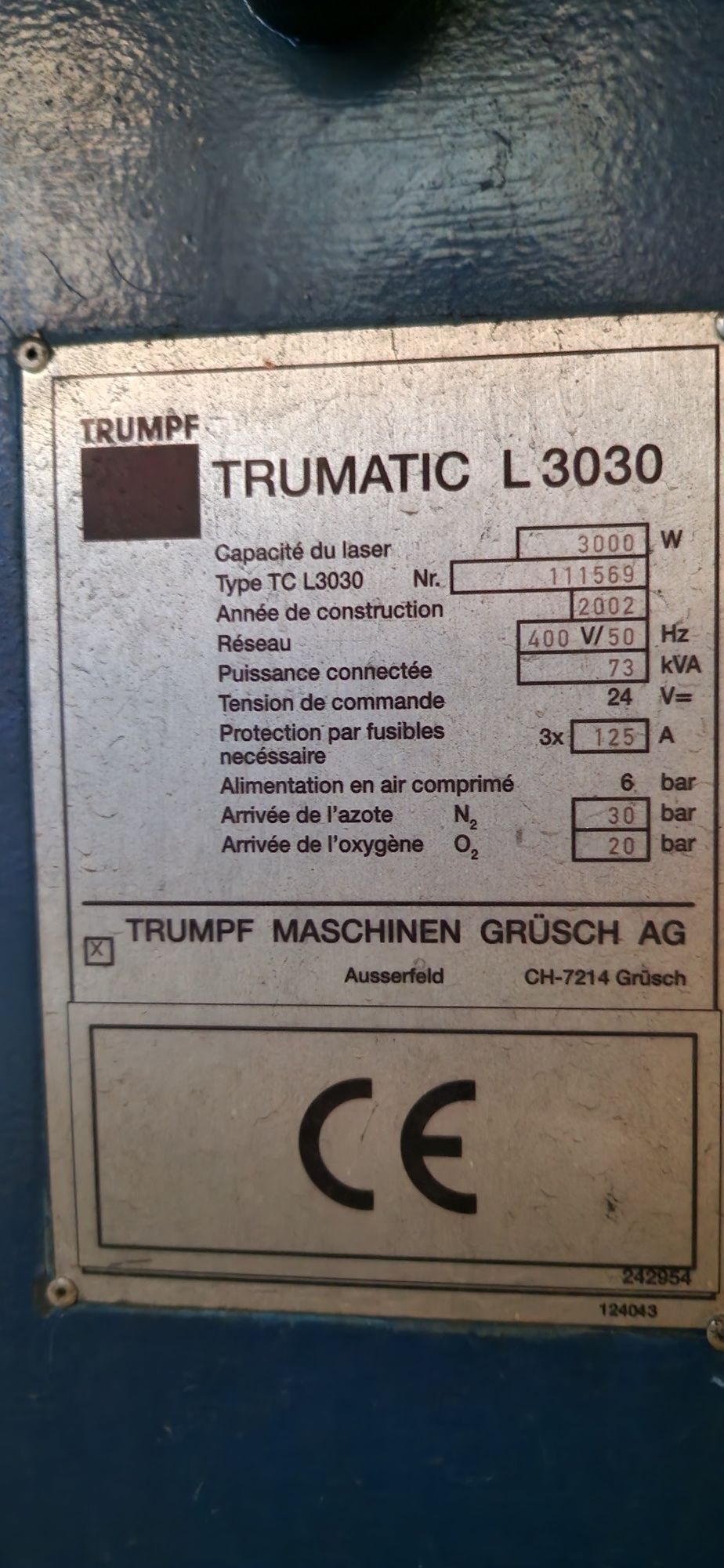 Laser Trumpf L 3030  rezonator 3200 W