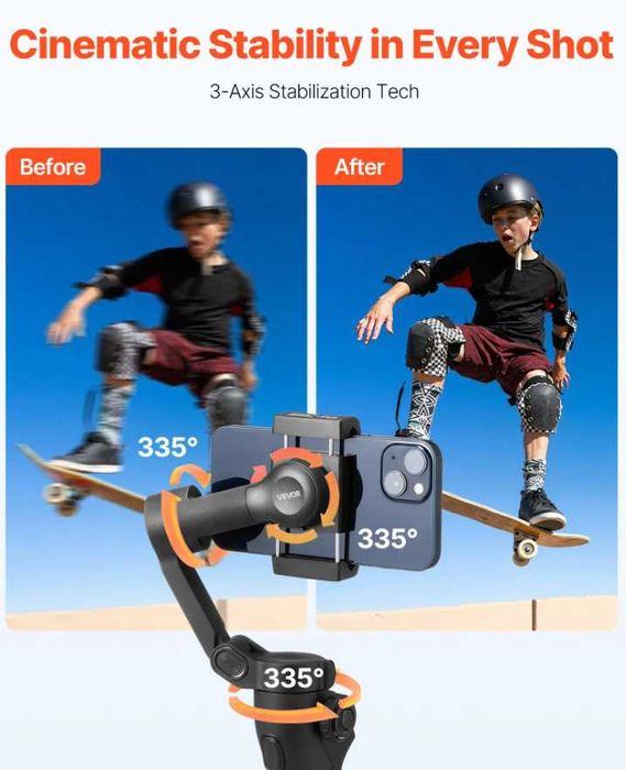 Estabilizador para smartphone, portátil e dobrável de 3 eixos