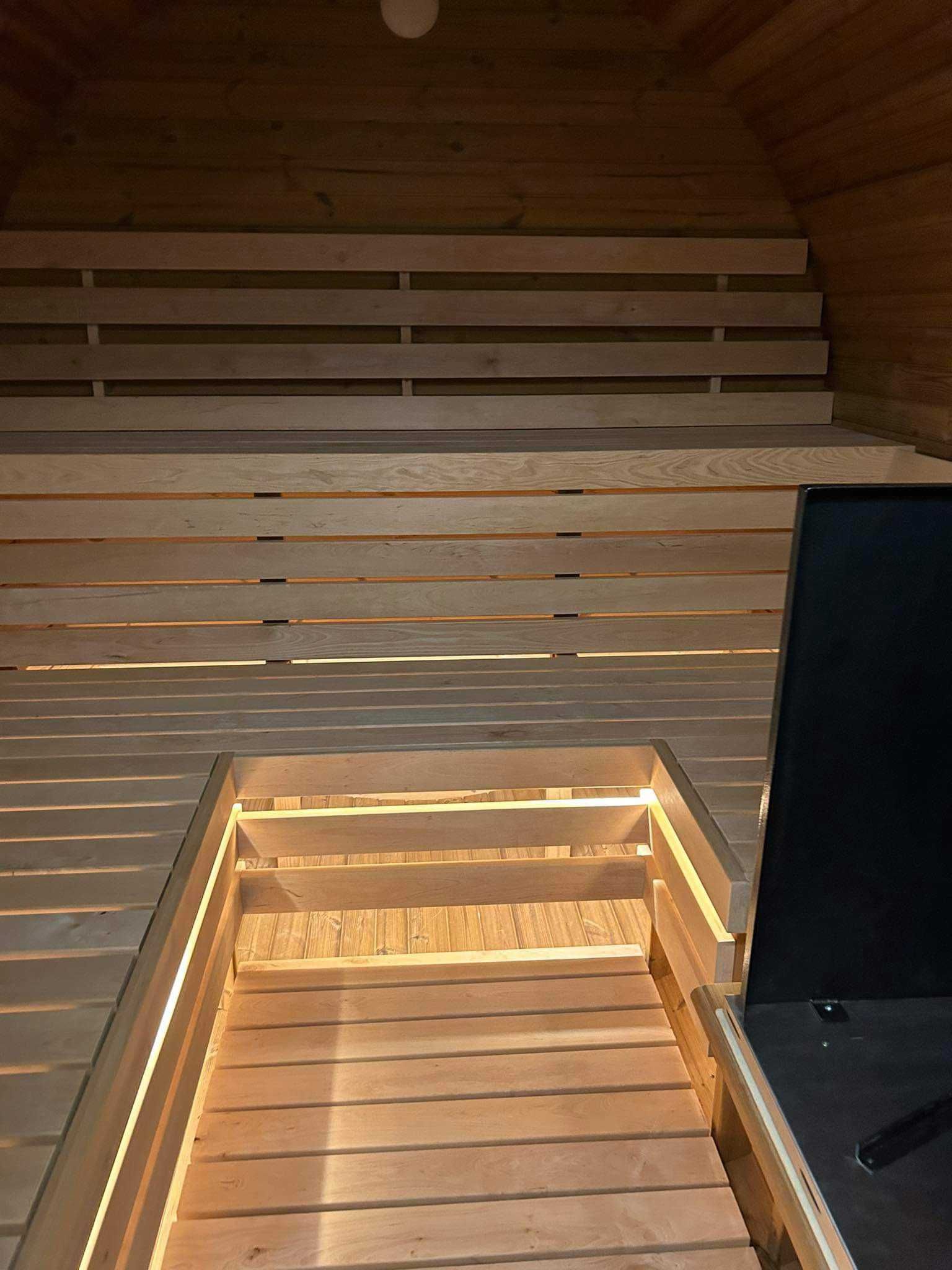 Sauna Beczka 200cm Panoramiczna Bania Ruska Przeszklona Sauna Fińska