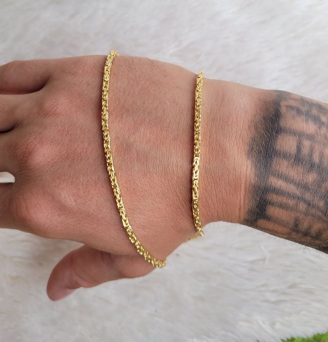 Złoty pozłacany naszyjnik łańcuszek kajdan splot królewski