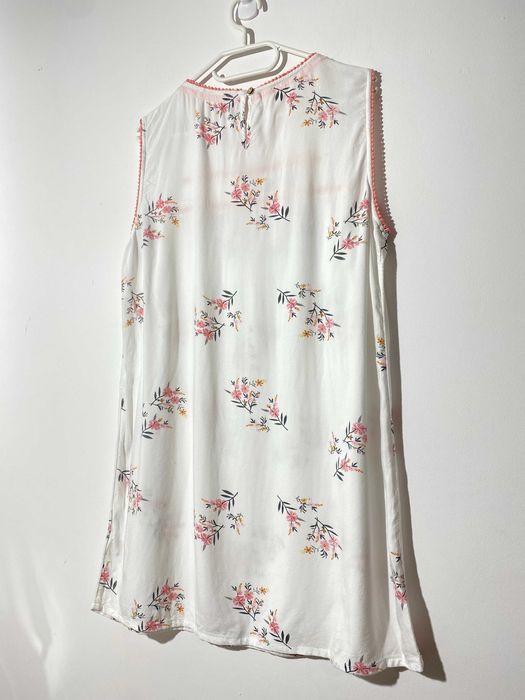 bluzka koszula tunika luźna krótka sukienka biała 100% wiskoza M L róż