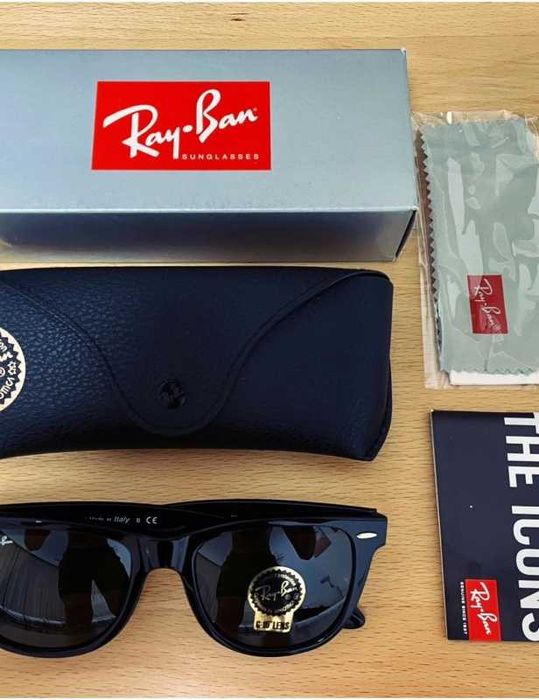 RAY-BAN 2140 Wayfarer - Czarne ze Zielonymi Soczewkami - 100% Autentyk