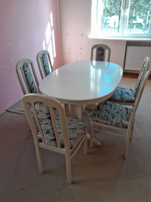 Biały stół + 6 krzeseł