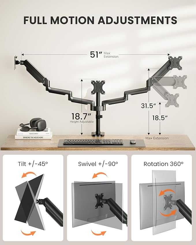 Uchwyt do monitora biurkowego ErGear EGTS5B do 3 ekranów od 13-27''