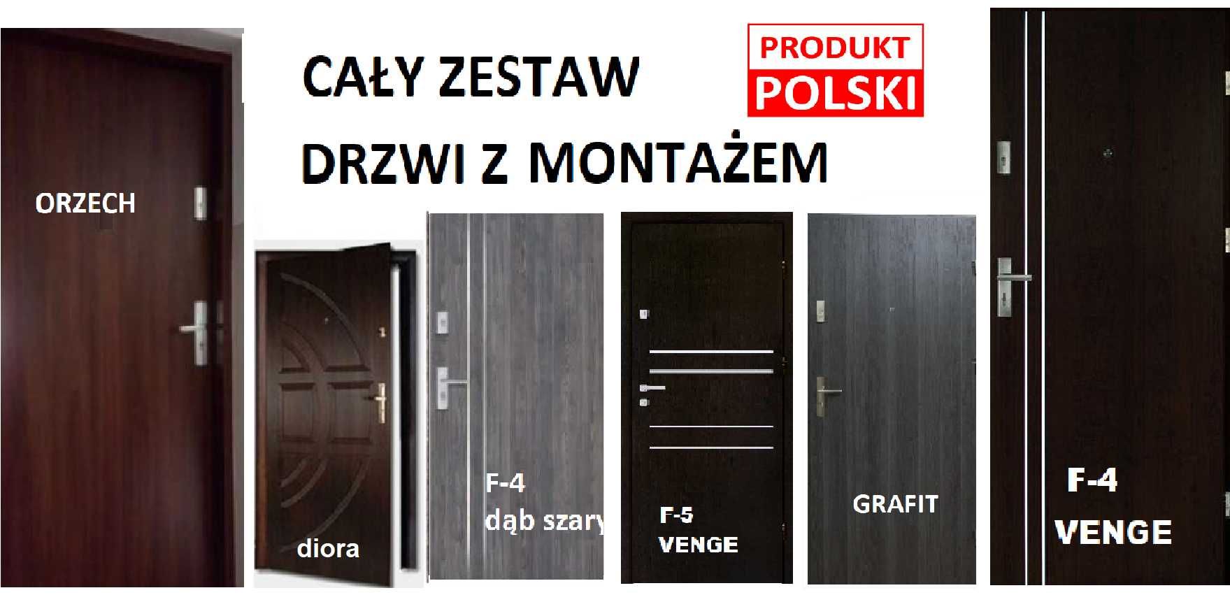 Drzwi z montażem, blokowe do mieszkania wewnątrzklatkowe, ZEWNĘTRZNE.