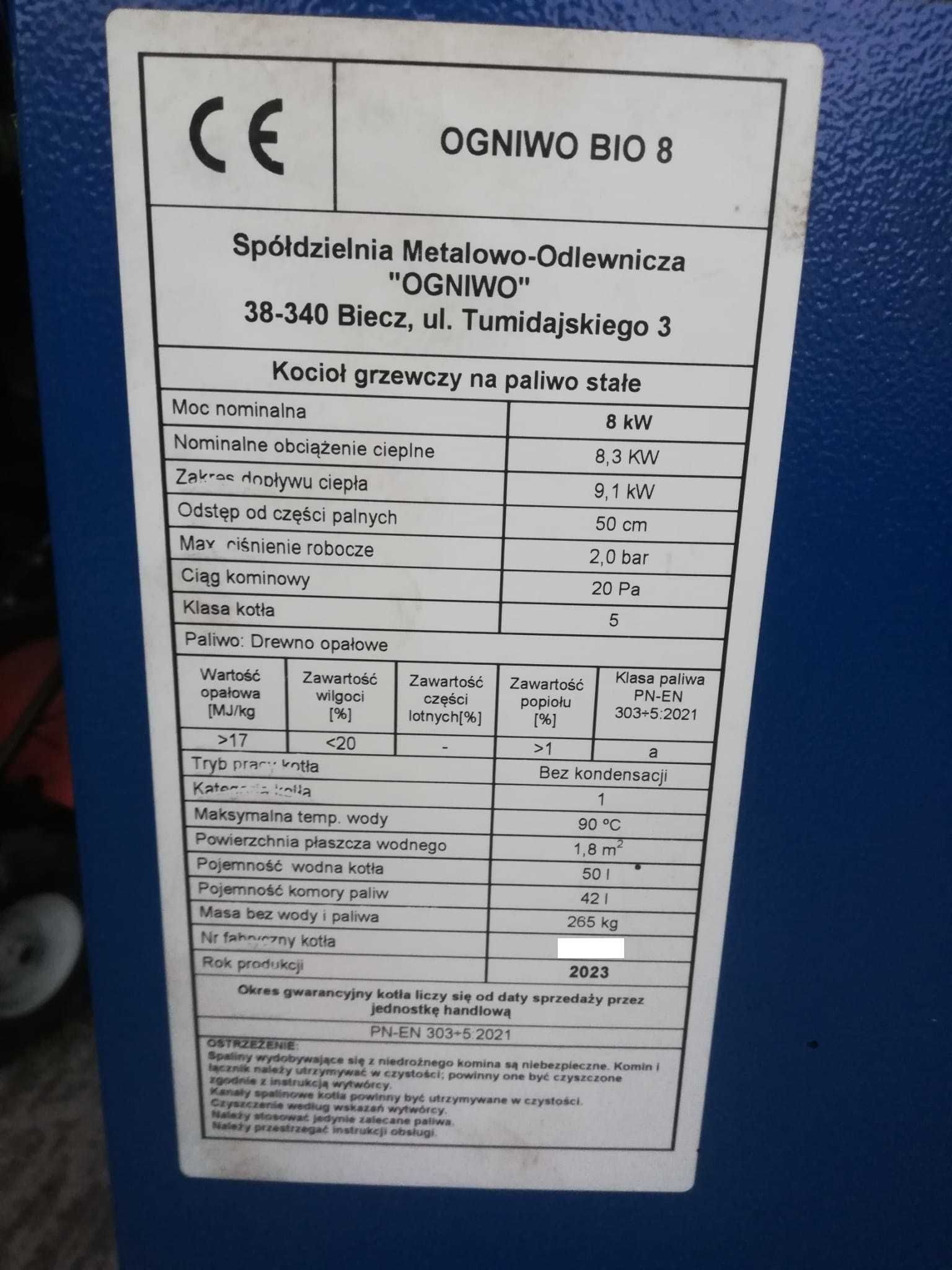 Kocioł Ogniwo BIO 8 kW - mało używany (jak nowy)