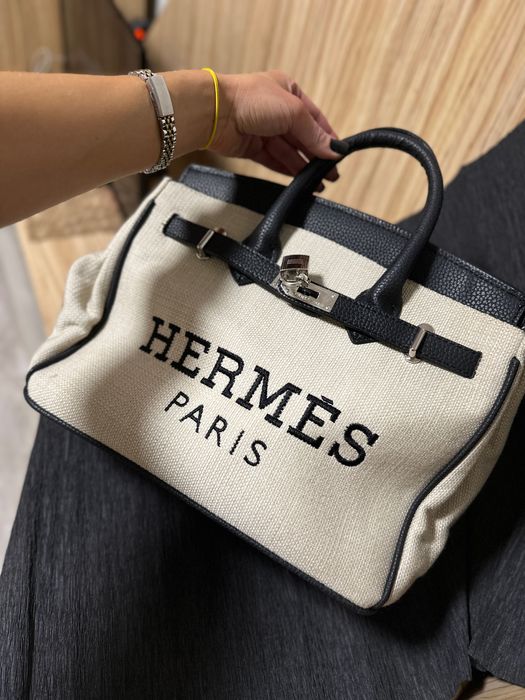 Сумка шопер | шкіра та тканина | жіноча бежева сумка