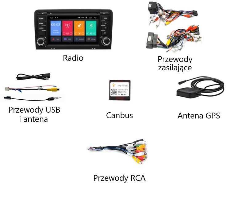 Radio 2din Android Audi A3 2GB Nawigacja, Bluetooth, DSP, Raty