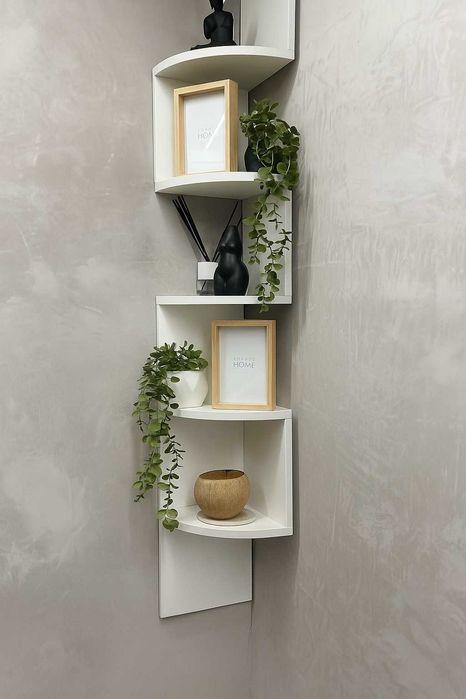 Loftowa narożna dekoracja ścienna biała kwietnik z 5 poziomami