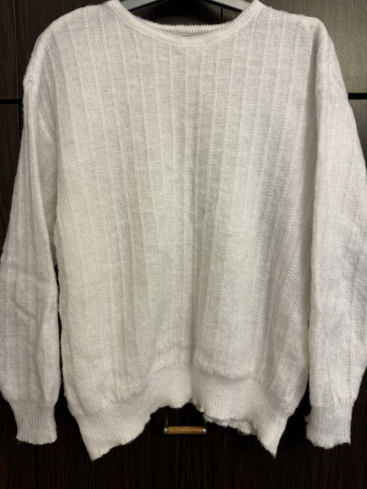 damski sweterek biały M PRL vintage lekki