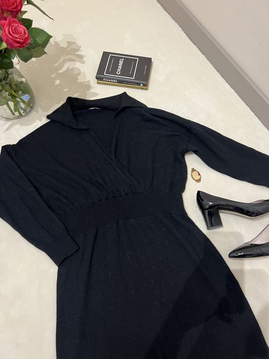 Sukienka wełna merino 100% czarna midi klasyczna codzienna wizytowa