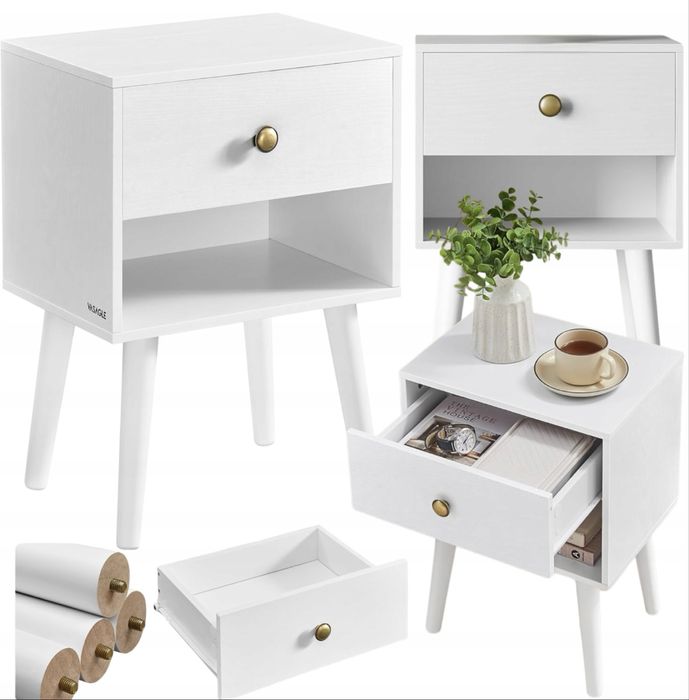 Szafka nocna stolik pomocniczy boczny biała szuflada