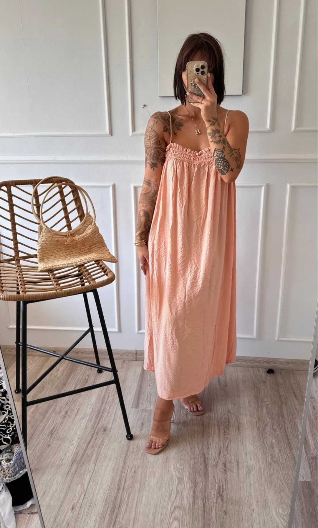 Bawełniana długa maxi luźna sukienka w stylu Boho muslinowa L