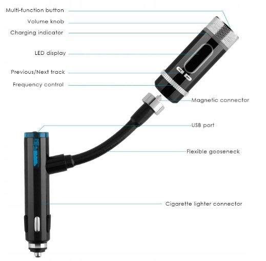 AUKEY BT-F1 TRANSMITER FM Ładowarka BLUETOOTH mikrofon zdejmowany top