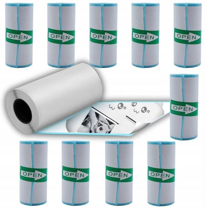 10x PAPIER TERMICZNY SAMOPRZYLEPNY Do Mini Drukarki Drukuś Rolki Wkład