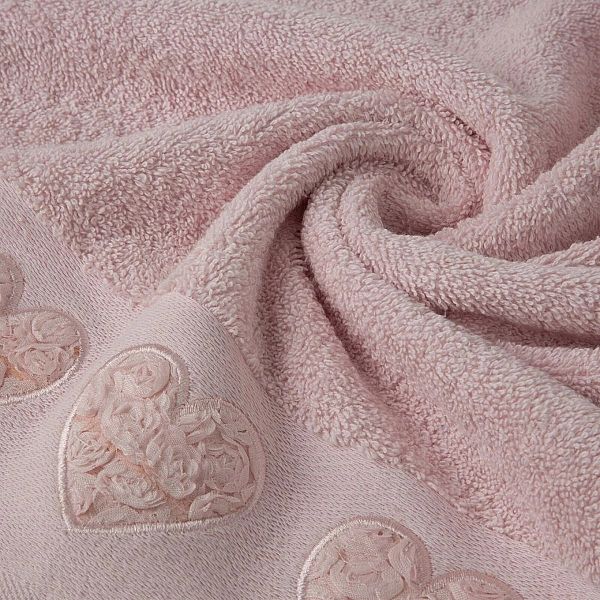 Ręcznik kąpielowy bawełniany 70x140 bordiura serduszka 3D KAMILA puder