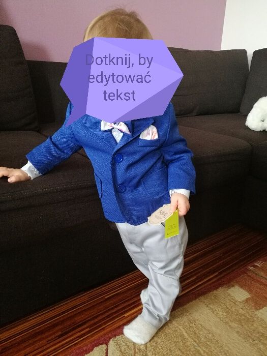 Garnitur chłopięcy do chrztu na uroczystość dla chłopca rozmiar 74