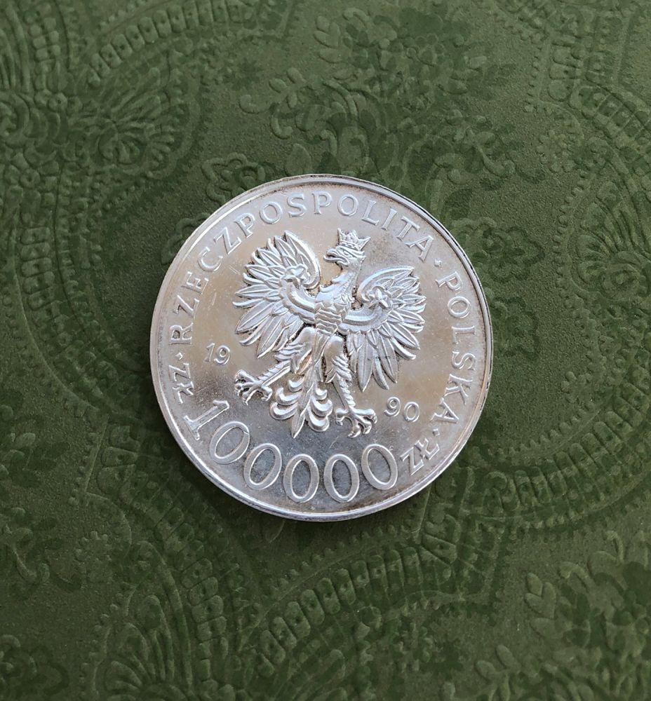 Moneta Solidarność 100 000 złotych 1990 rok srebro