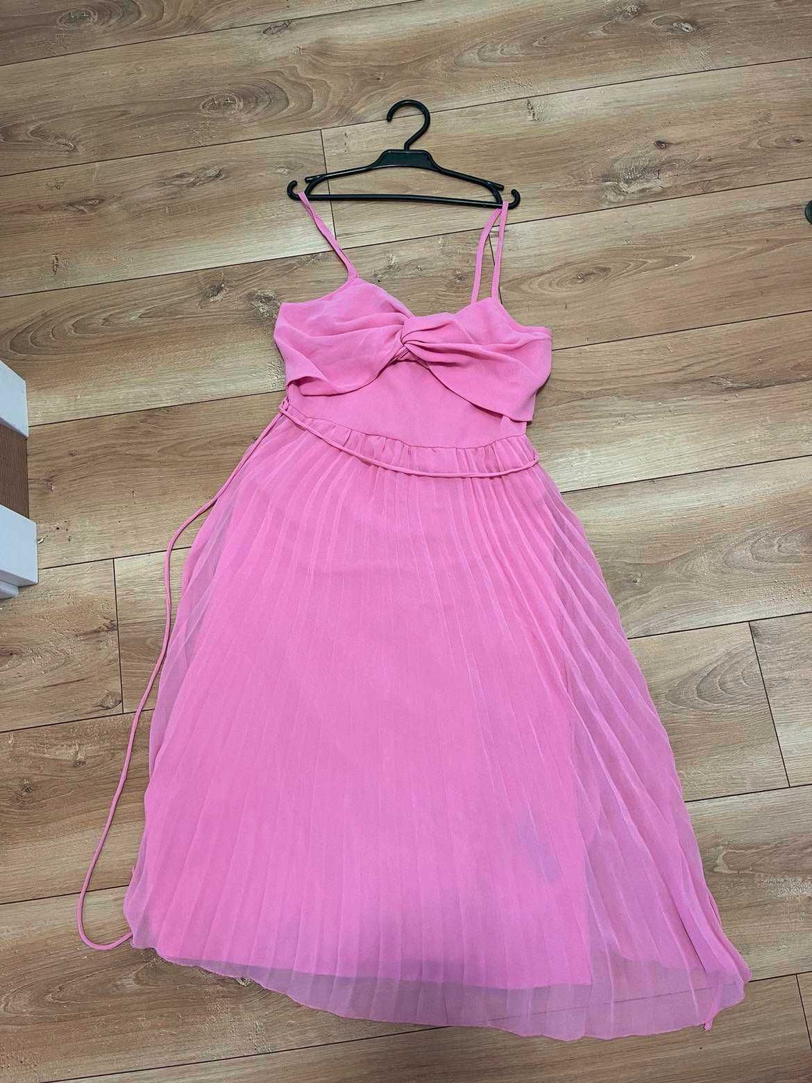 sukienka plisowana ASOS petite 34 barbie pink