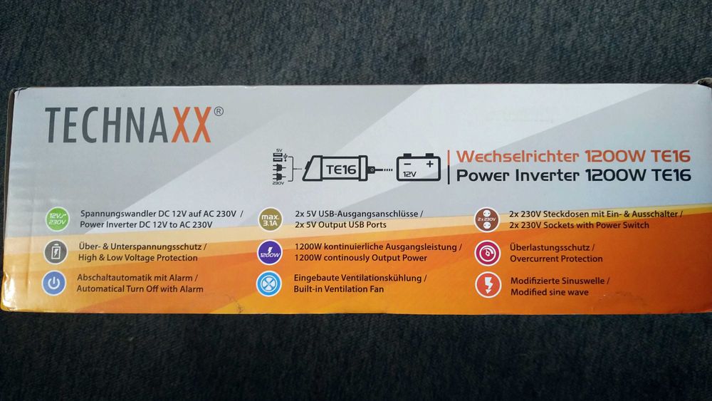 Інвертор/перетворювач напруги TECHNAXX TE16 1200W/2400w (Німеччина)