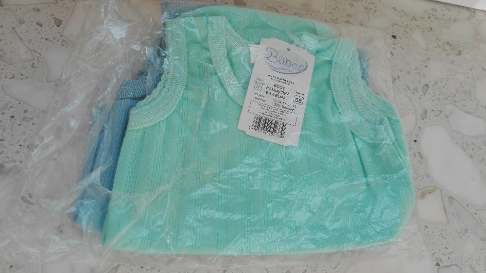 NOWE Body, rozmiar 68 (ramiączka, 100% bawełna) zielony, niebieski
