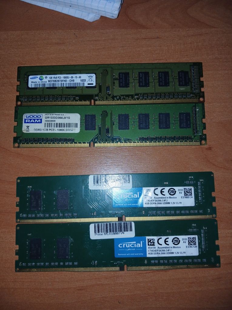 DDR3, DDR4 1gb, 2gb, 4 gb Goodram, Samsung, crucial