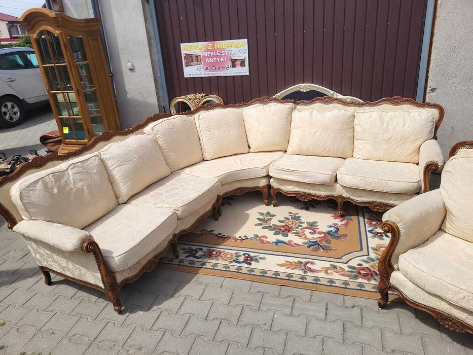 Piękny komplet wypoczynkowy narożnik fotel ludwik chippendale