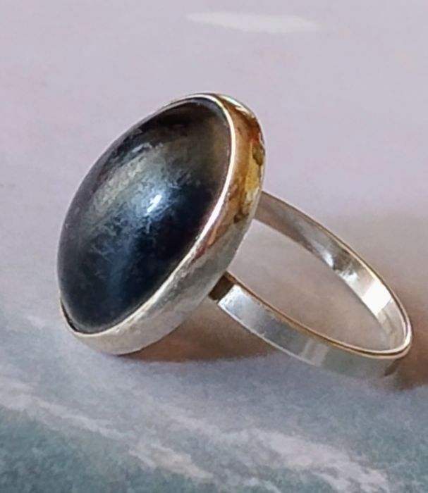 Stare Srebro 925- Piękny Pierścionek -Czarny Onyks