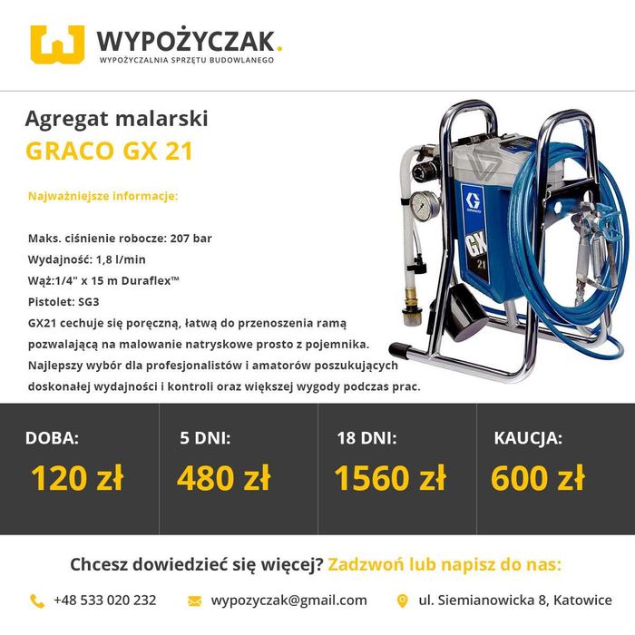 Agregat malarski / szpachlarski / do gładzi malowania Graco - WYNAJEM