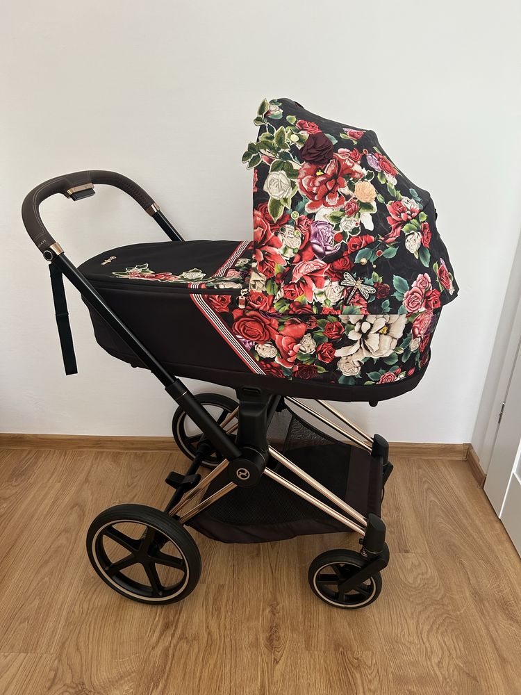 Wózek Cybex Priam 4.0 Rose Gold Spring Blossom Dark 2w1 Zestaw gondola