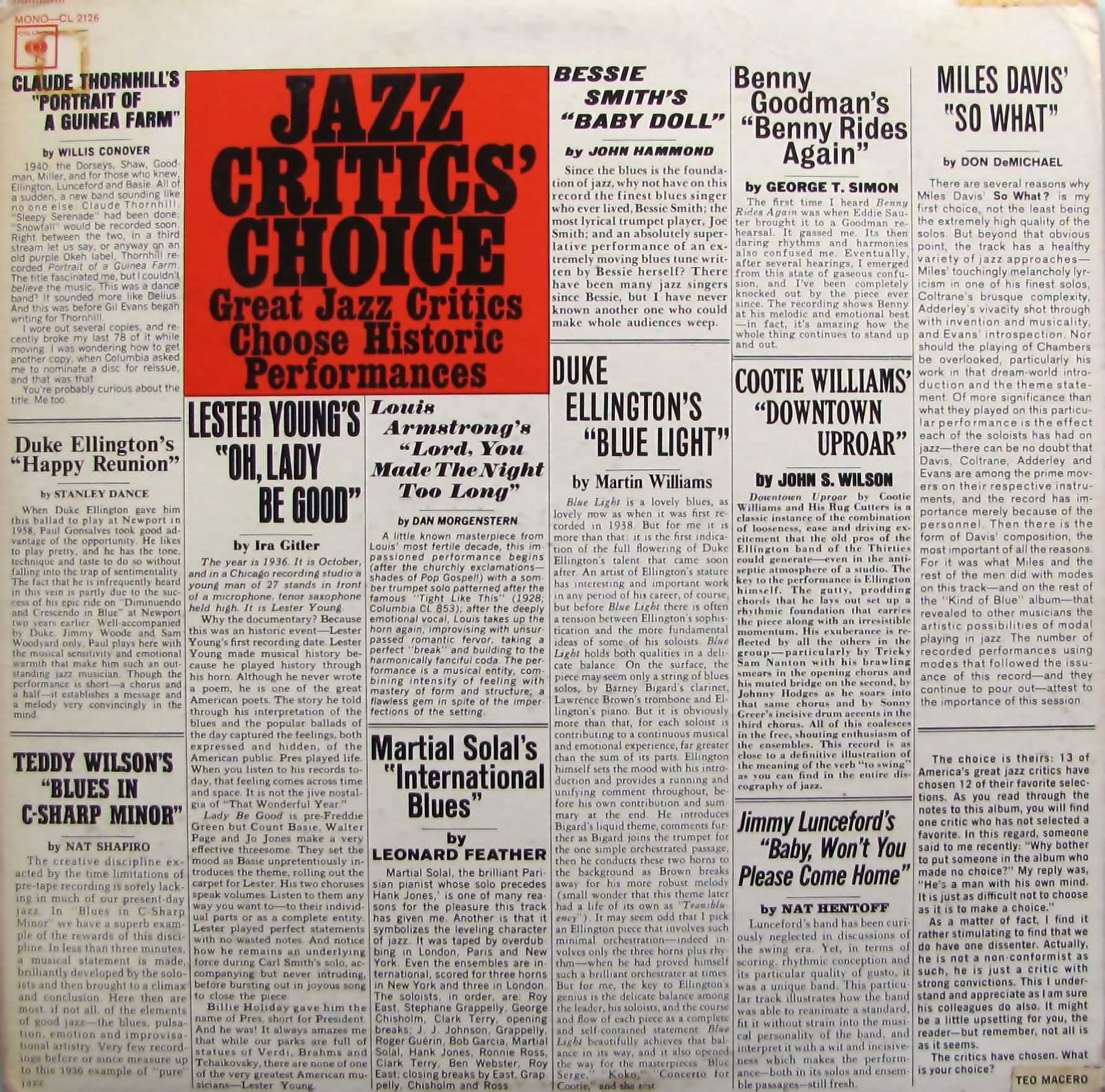 Jazz Critic's Choice ~ płyta vinyl ~ CL 2126 ~ stan bdb