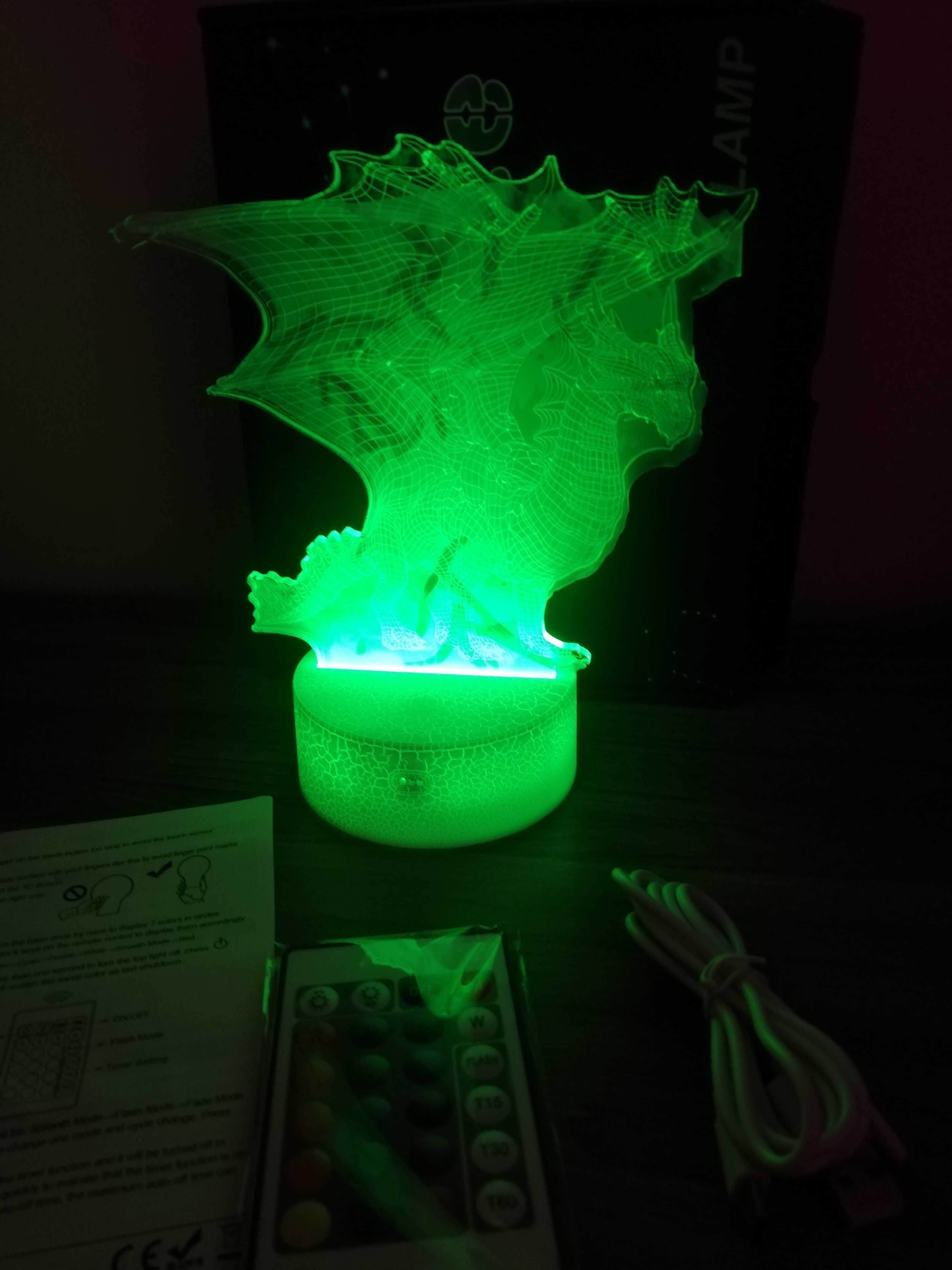 Amonitowa lampa smoka 3D smok lampka nocna 16 kolorów pilot.