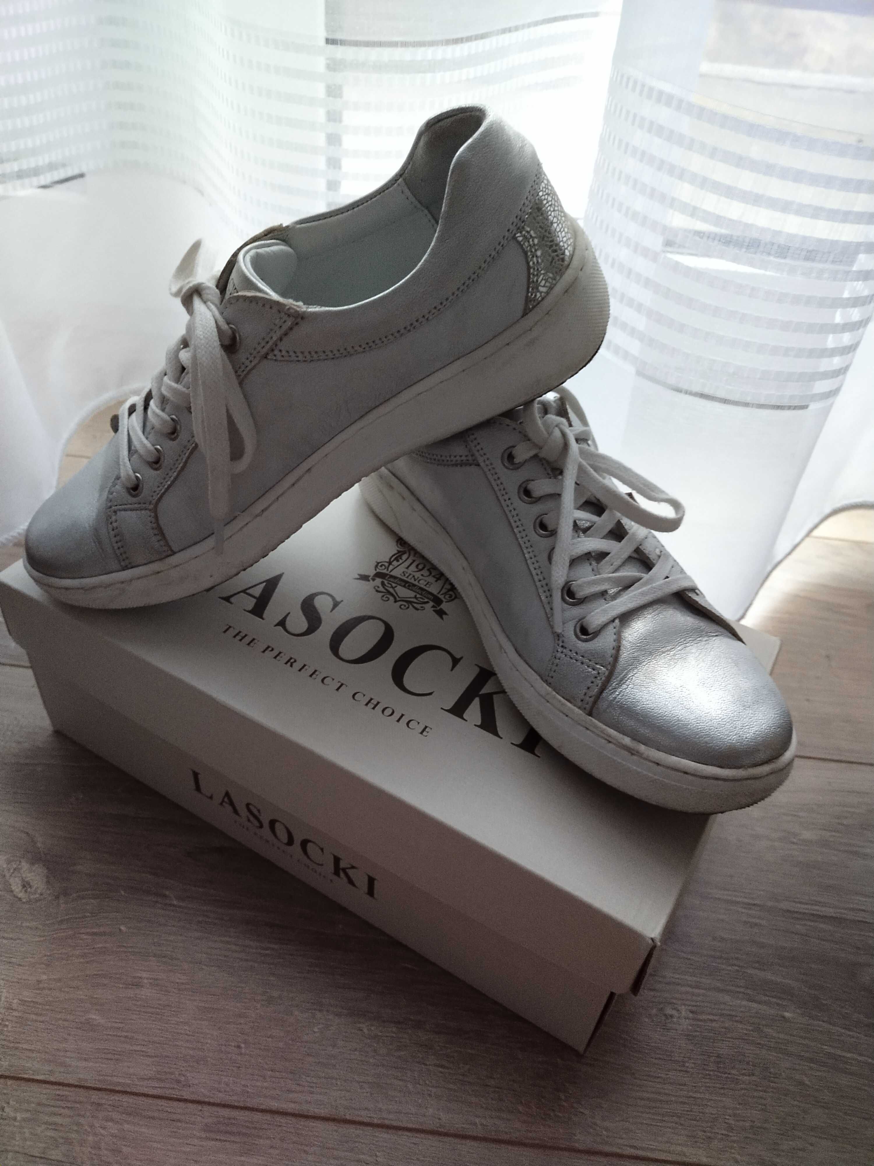 Adidasy sneakersy trampki Lasocki  r.37 skóra naturalna srebrne