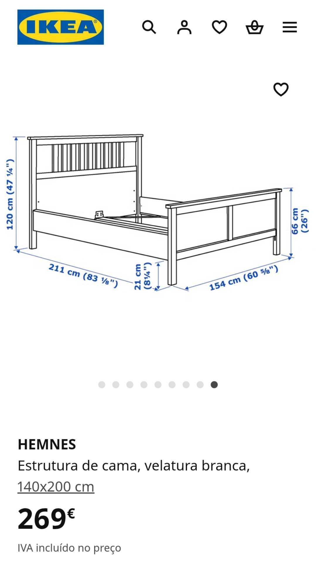 Cama casal Hemnes 1,40 X 2,00 branca