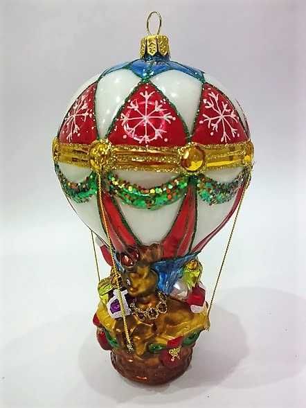 Mikołaj w balonie - szklana bombka choinkowa 21S29 bombkizebra