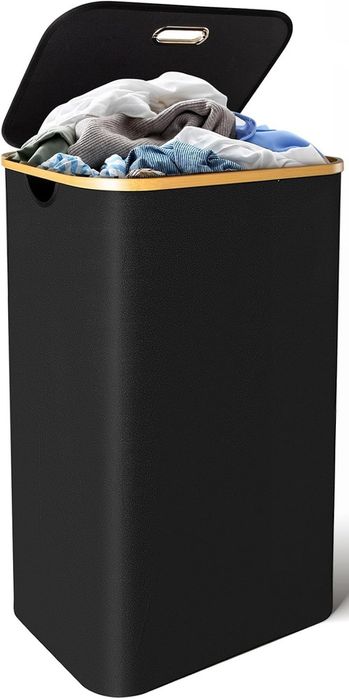 Kosz Na Pranie Bieliznę Zabawki 105L Z Pokrywą Składany Bambusowy