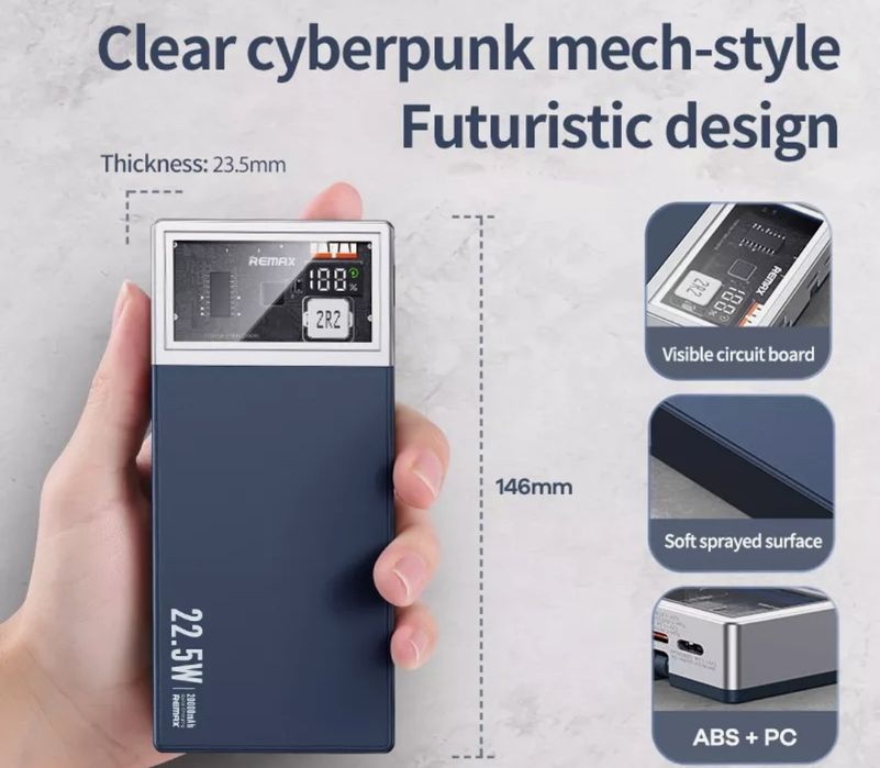 Стильный и мощный power bank на 20.000 ма 22,5 вт в стиле cyberpunk.