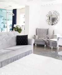 Komplet wypoczynkowy sofa oraz fotel z podnóżkiem pikowany diamant