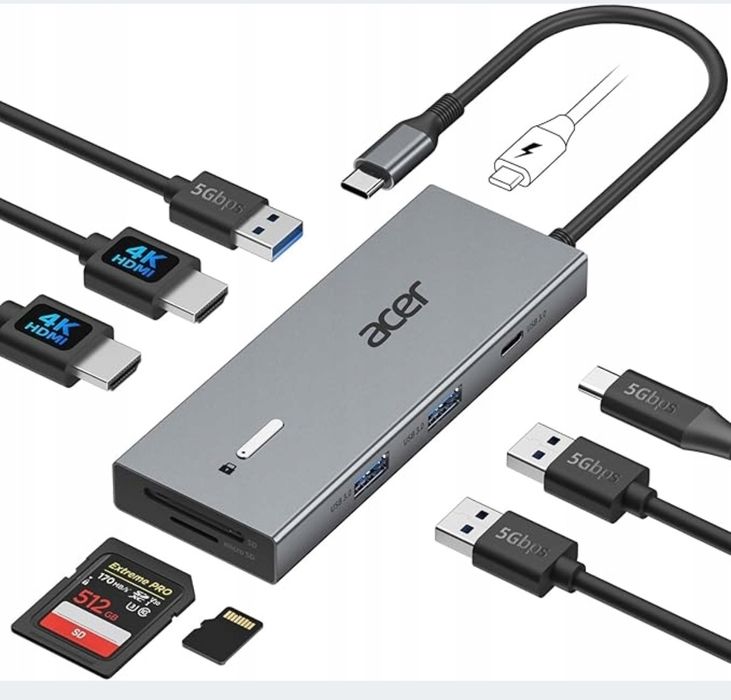 Stacja Dokująca USB C 9w1 HDMI VGA Ethernet PD 100W Acer MacBook Dell