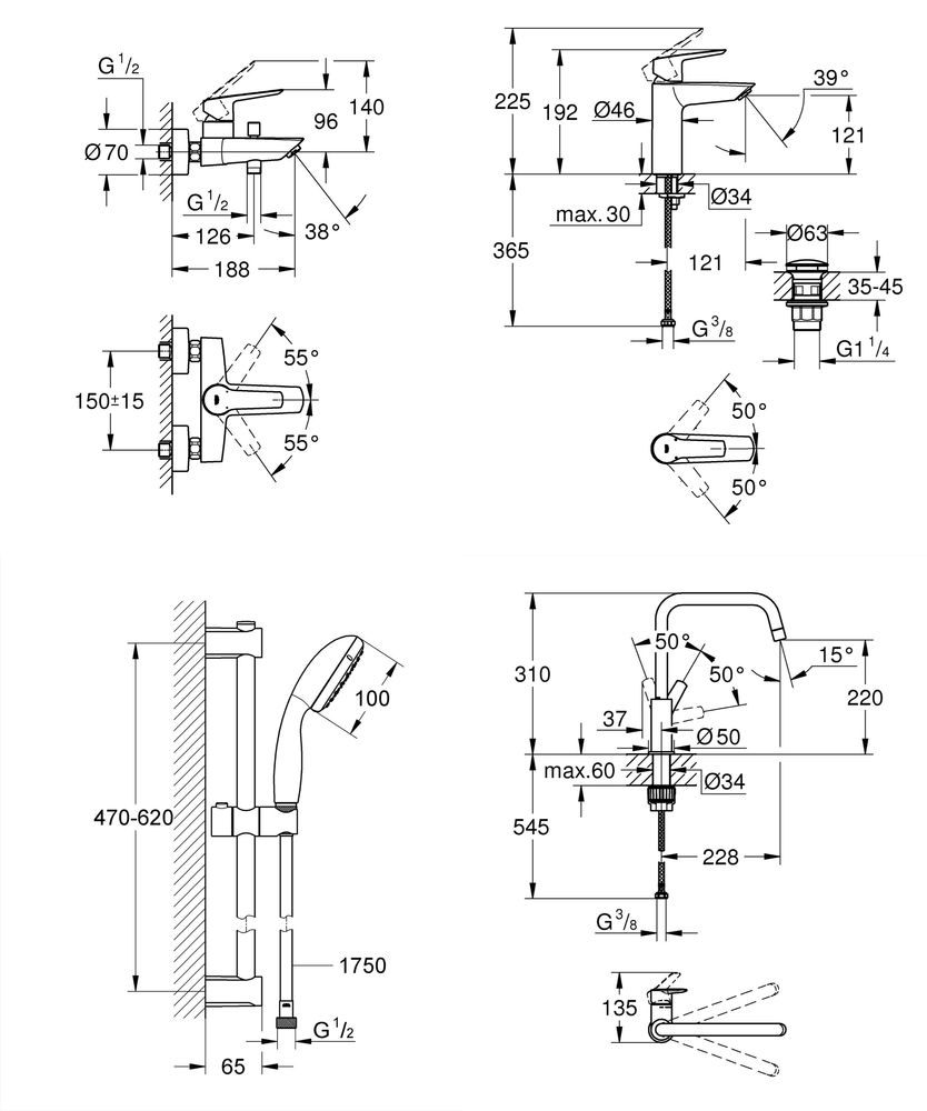 Набір змішувачів 4в1 Grohe QuickFix Start Black M-size UA303301MK